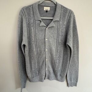 Civil Society Cardigan Men's Large Grey Vintage Aesthetic Knit Polo Sweater